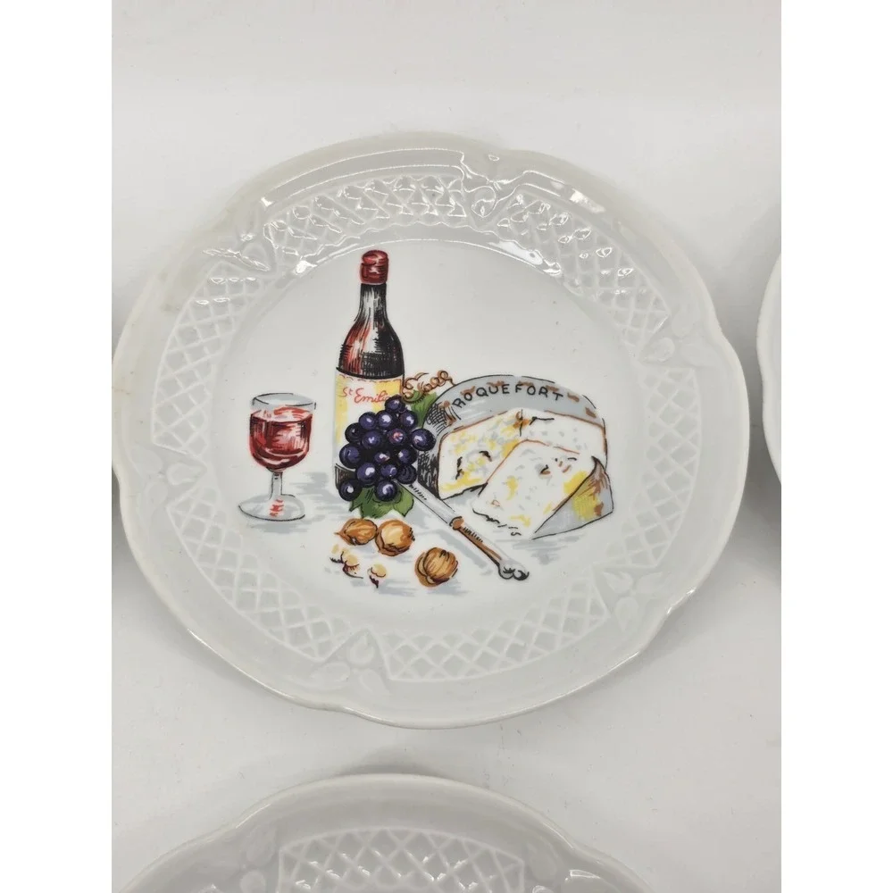 Lourioux Ph Deshoulieres France Porcelain Appetizer Plates Set of 6 Wine Cheese